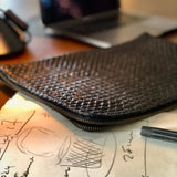 Style and Security, woven into one. The Braided Laptop Case 14 by LABEL17, combines hand-braided lamb nappa leather on the front with smooth leather on the back. Lightly padded, it holds laptops from 13” to 14” securely – with room for documents.
Also available for 15” and 16” devices.
Handmade in Morocco.